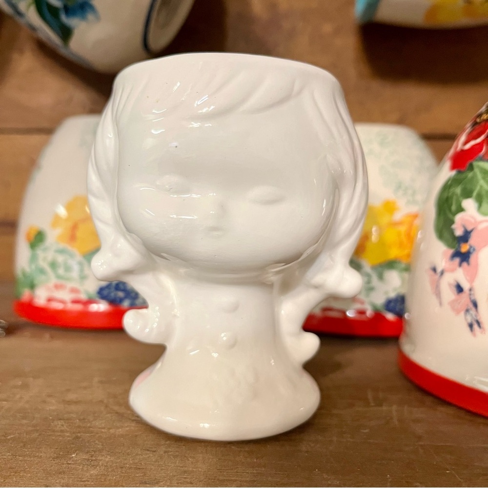 Vintage Little Girls Face All White Ceramic Planter
